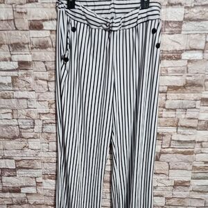 Robert Louis Striped Wide Leg Pants - Black & White